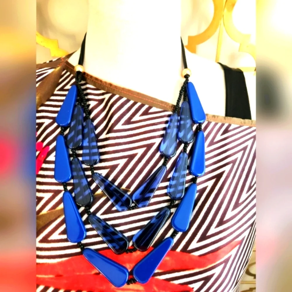 Deep Blue Multi-Strand Resin Statement Necklace ๐ - Picture 8 of 16